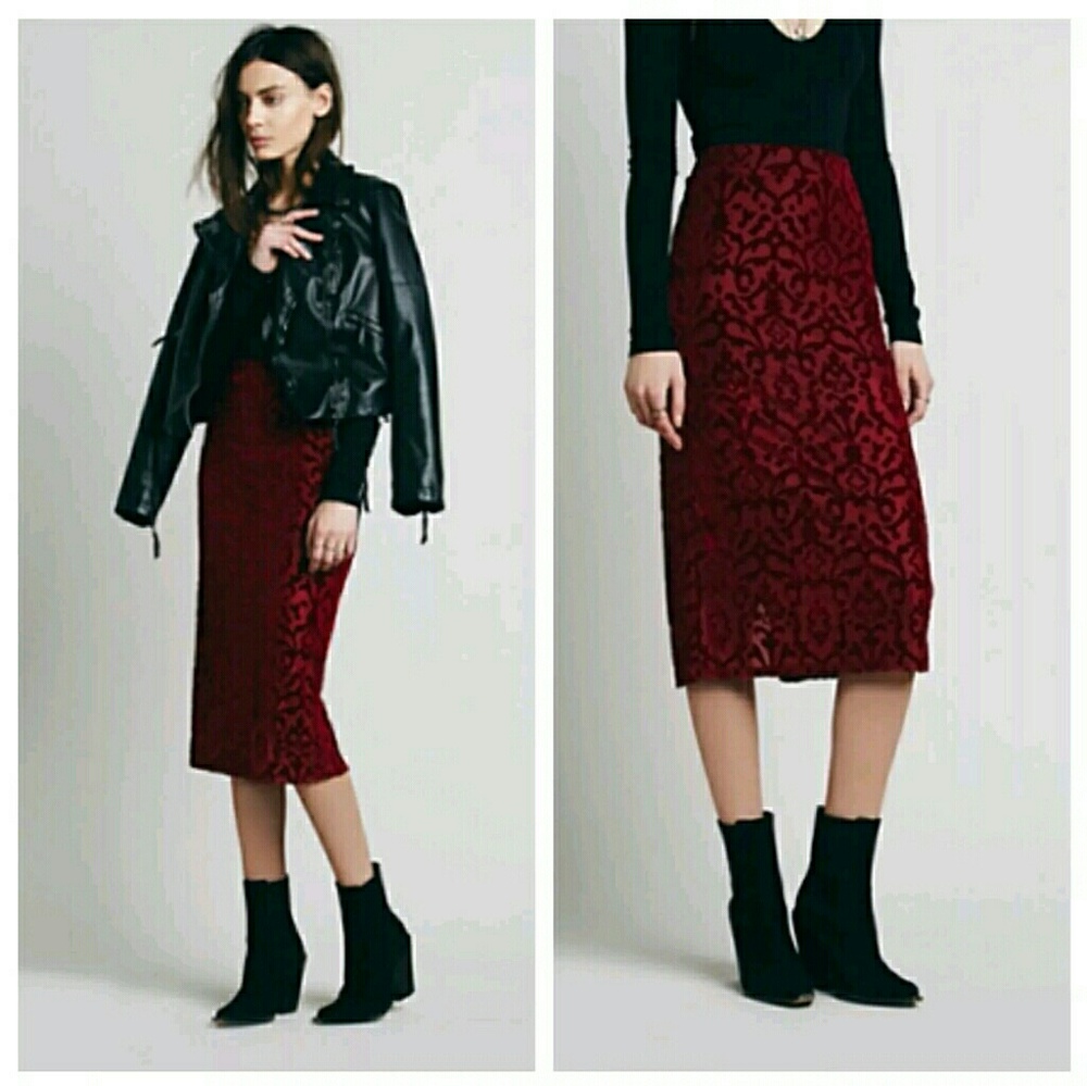 Free People Lg Dolce Burnout Velvet Pencil Skirt